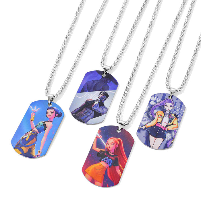 Wholesale UV double-sided color printed KPOP pendant stainless steel necklace