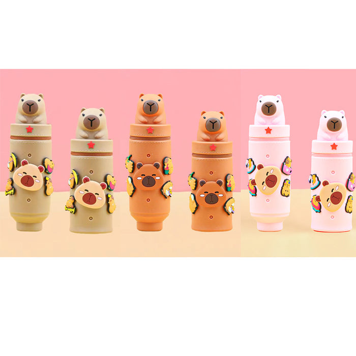 Wholesale Trendy Cartoon Hole Pencil Case Silicone Student Stationery minimum quantity：10