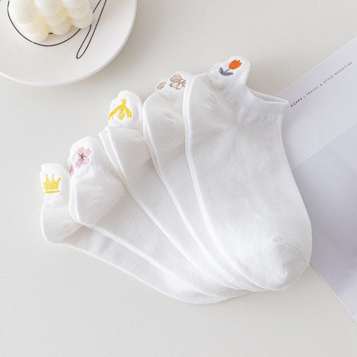 Wholesale Socks Cotton Shallow Socks Embroidered Small Flower Cartoon Short Ship Socks at the Heel