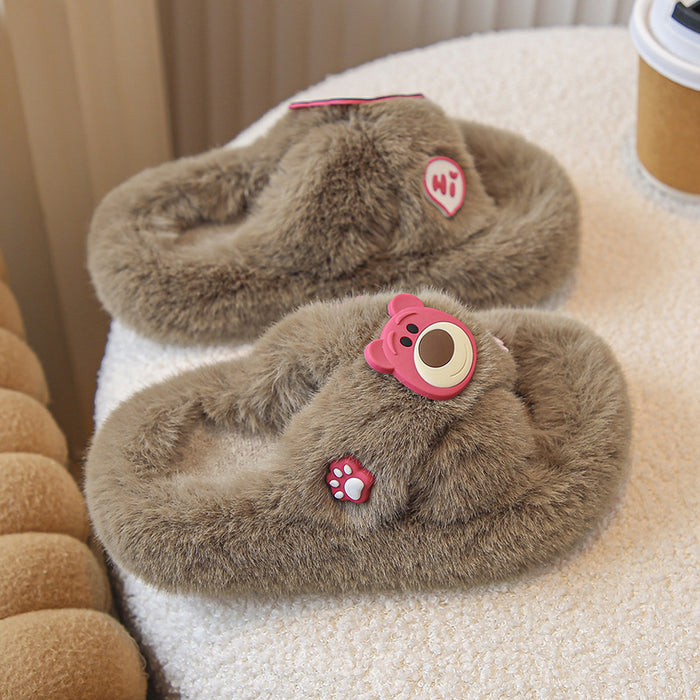 Wholesale Cartoon bear cute home thick-soled cotton-padded shoes slippers outerwear f slippers