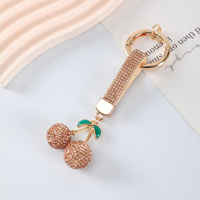Wholesale Leather Cord with Diamond-Studded Cherry Keychain Pendant