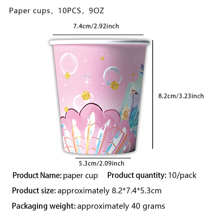 Wholesale Mermaid Theme Tableware Tablecloth Paper Cup Tissue Paper Tray Pink Fishtail Decoration Birthday Party Layout