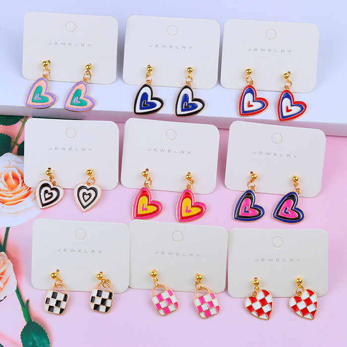 Wholesale  Valentine' s Day Love Checkerboard Bag Earrings Earrings Fashion Casual Personalized Ear Bean Ear Jewelry
