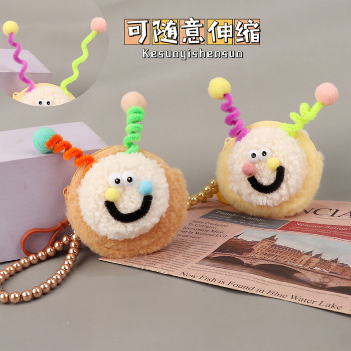 Wholesale Plush Coin Purse Cute Cartoon Round Macaron Pink Bag Charm For Bluetooth Earphones Gift Boutique Street Style