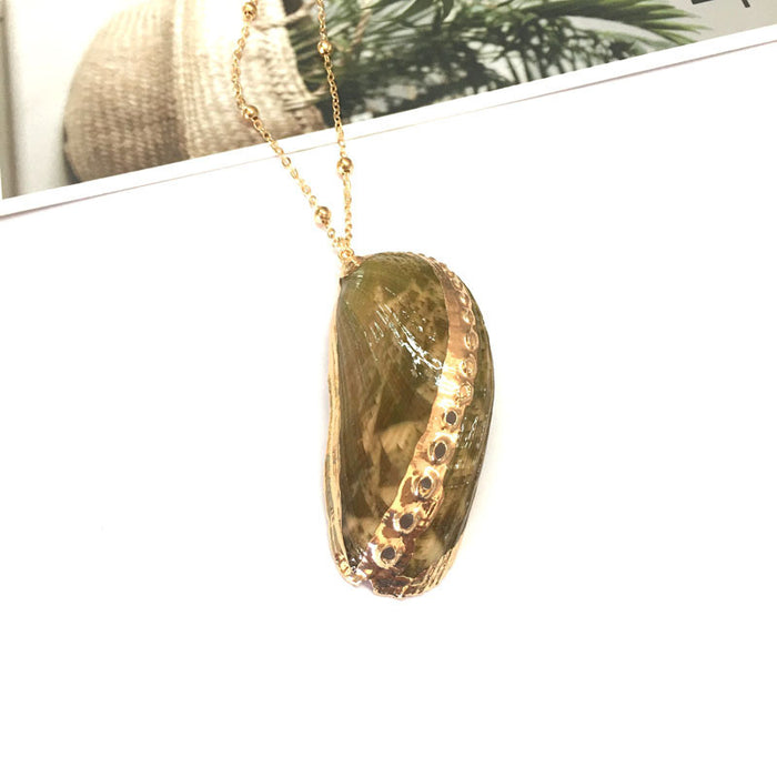 Wholesale Bohemian Beach Style Shell Pendant Necklace Gold Plated Edge Jewelry Accessory MOQ≥2