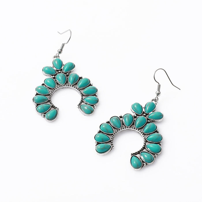 Wholesale vintage personality fan hollow turquoise earrings