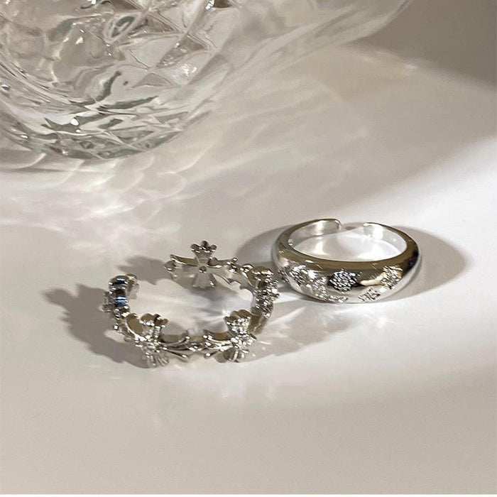 Wholesale Silver Zircon Cross Ring Female Niche Design Couple Ring