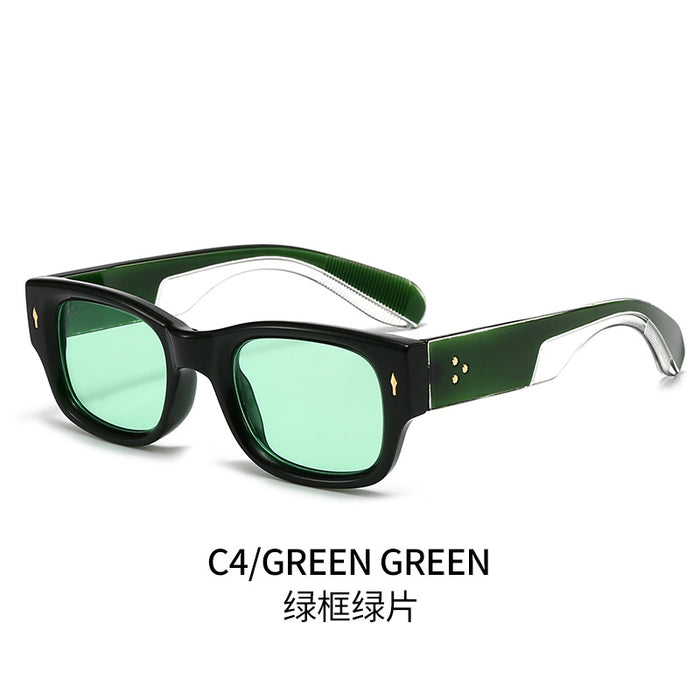 Wholesale Minimalist sunglasses with narrow frame, wide legs, personalized rice nail decoration, fashionable sunglasses