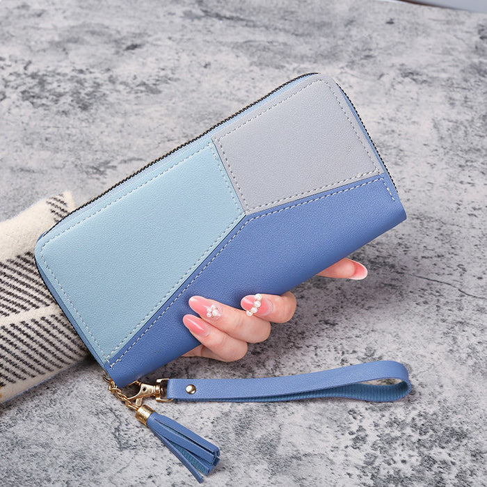 Wholesale Women' s Long Zip Phone Wallet Pink Solid Contrast Color Everyday Use Resale MOQ≥3