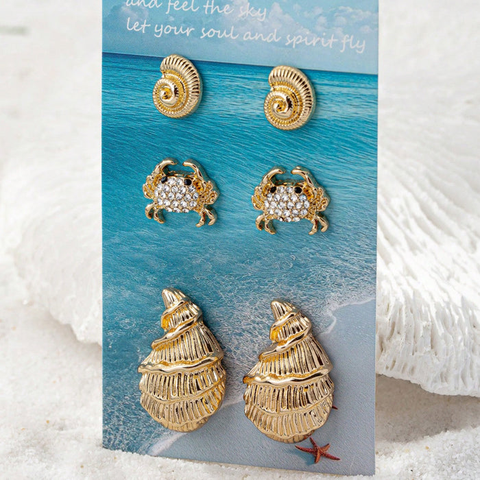 Wholesale Summer Beach Vacation Conch Shell Starfish Women' s Earrings Set with Card