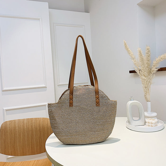 Wholesale Vintage large capacity grass woven bag, hand-held shoulder bag