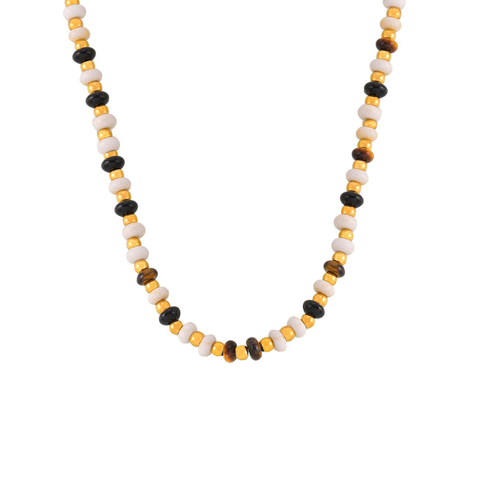 Wholesale Natural Stone Beaded Design Necklace Tiger Eye Pendant Double Layer  Chain