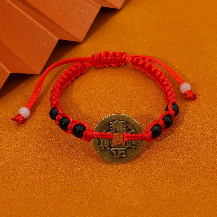 Wholesale Hand woven Five Emperors Money Red Rope Bracelet for the Year of Destiny, Attracting Wealth and Praying for Blessings, Copper Money Hand Rope Wholesale
