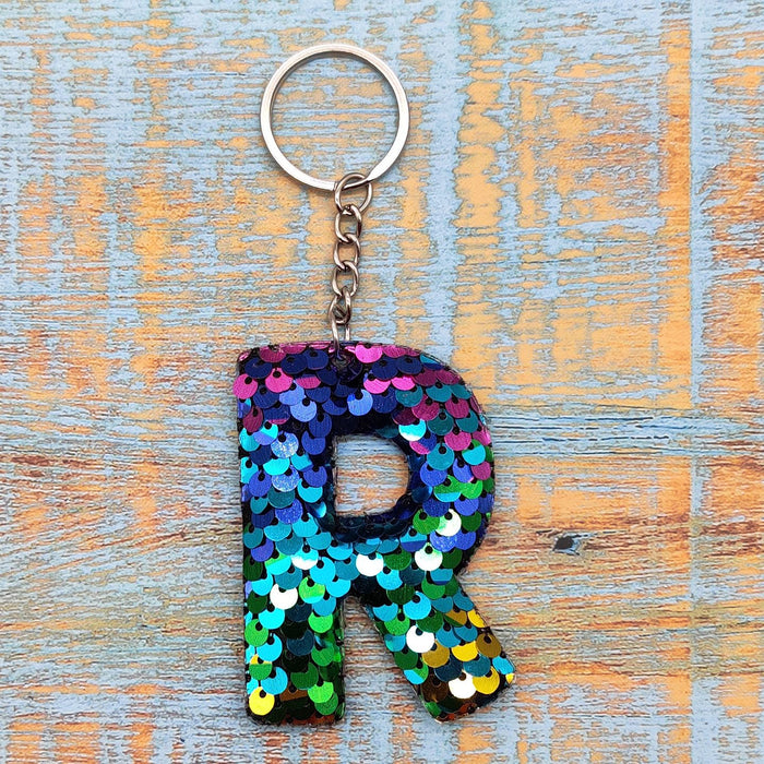Wholesale Colorful sequin keychain pendant with letters, car luggage accessories