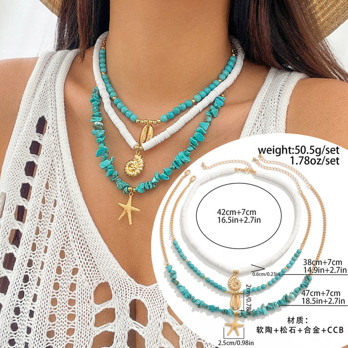 Wholesale Multi layer necklace beach starfish bead jewelry