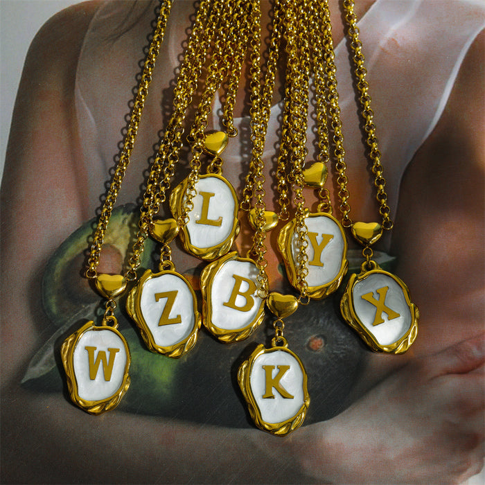 Wholesale Gold Plated Titanium Steel 3D Drip Oil Alphabet Pendant Necklace Summer Beach Initial Sweater Chain
