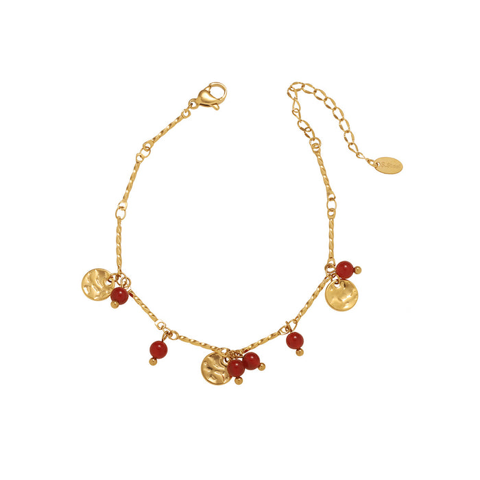 Wholesale Vintage sequined red agate bracelet with titanium steel gold-plated