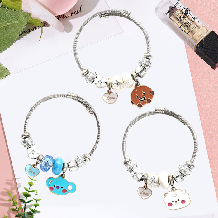 Wholesale Cute Cartoon Heart Stainless Steel Open Bangle for Men and Women