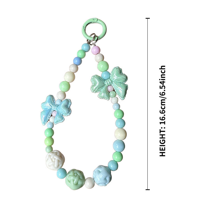 Wholesale Colorful handmade bead key chain exquisite acrylic bow mobile phone chain pendant
