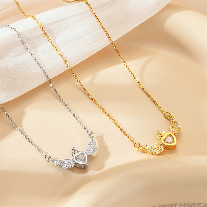 Wholesale New Micro inlaid Zircon Love Wing Necklace with Light Luxury and High Grade Titanium Steel Lock Chain Accessories