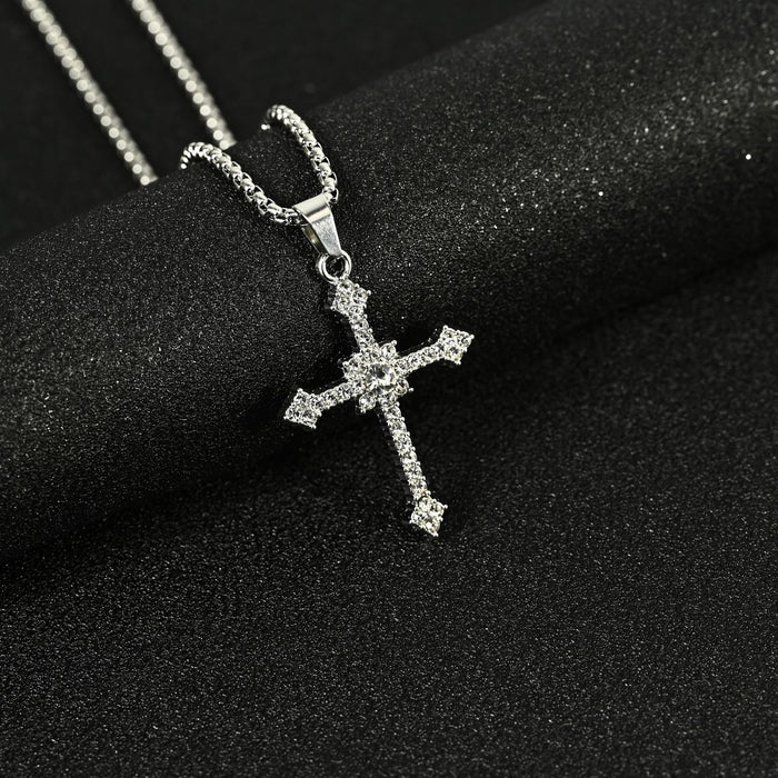 Wholesale Star shaped titanium steel cross necklace, light luxury zircon sparkling diamond collarbone chain, street accessory