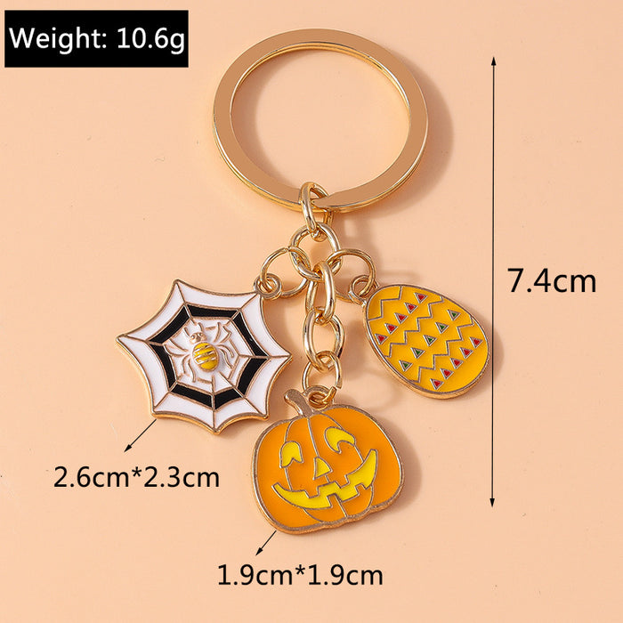 Wholesale Cute Metal Keychain With Witch Ghost Pumpkin Bat Web Design Car Key Accessory Gift
