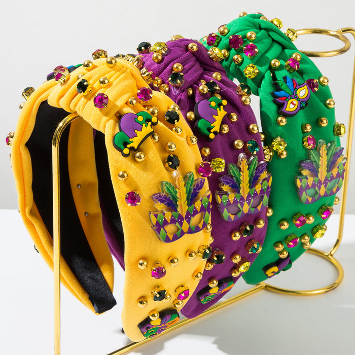 Wholesale Mardi Gras beaded and rhinestone-embellished festival headband