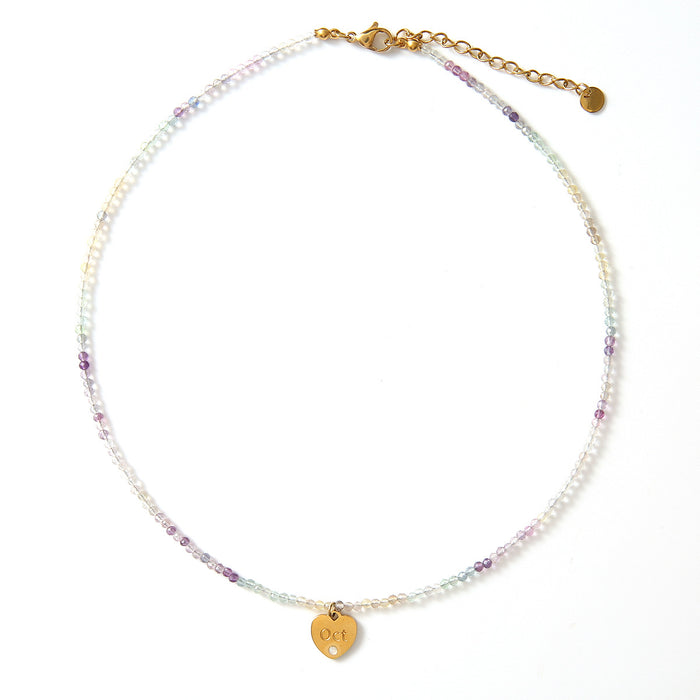 Wholesale New personalized multi-faceted natural stone necklace with stainless steel heart and diamond necklace color preservation