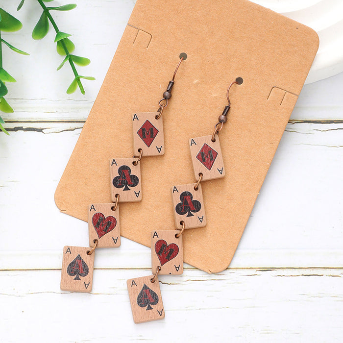 Wholesale Spliced Multi-layered Playing Cards Wooden MAMA Letter Earrings JDC-ES-YiTian005