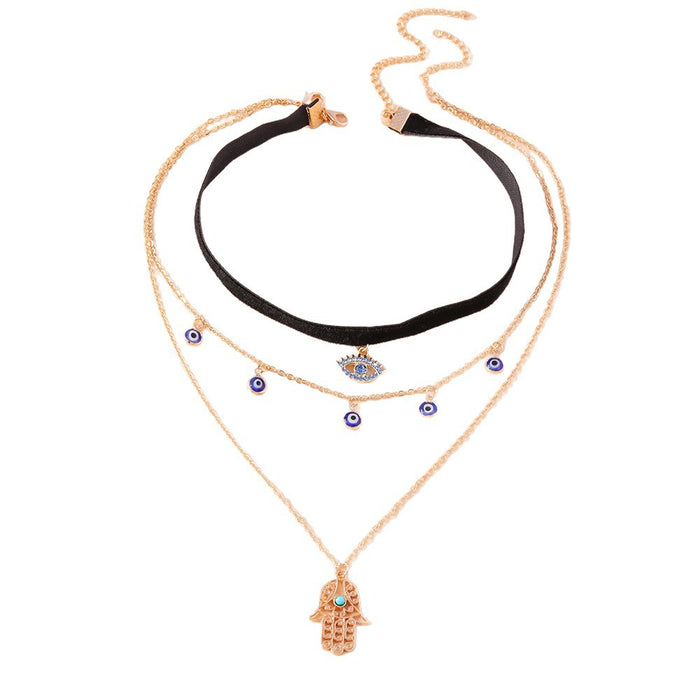 Wholesale Velvet layered collarbone chain exquisite devil's eye necklace set
