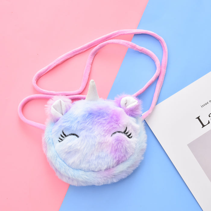 Wholesale  creative plush messenger bag cartoon children's shoulder bag round cosmetic bag women's mobile phone storage bag