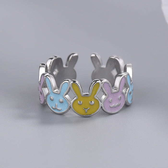 Wholesale  enamel color rabbit ring  niche design open glue ring for women