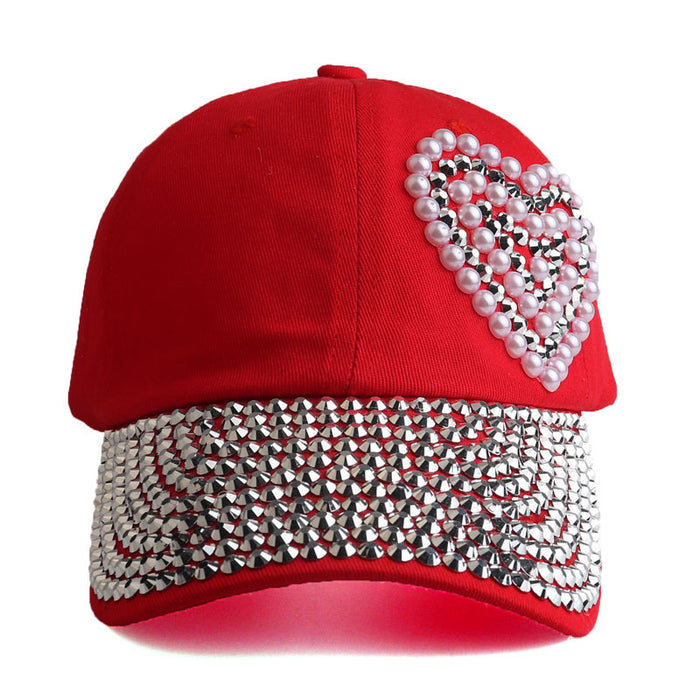 Wholesale Full-brimmed rhinestone baseball cap with heart-shaped rhinestone pattern