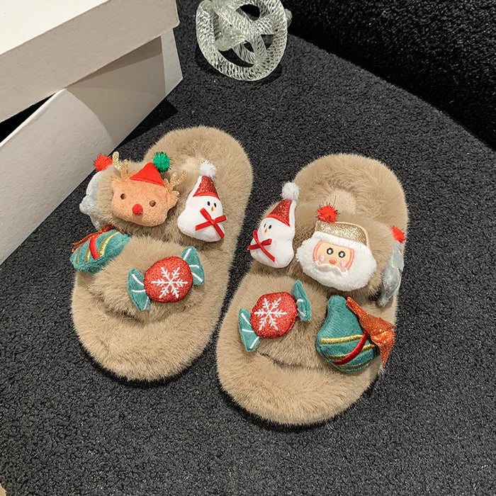 Wholesale Furry Slippers Autumn and Winter Christmas Cute Cartoon Plush Slippers Warm Slippers