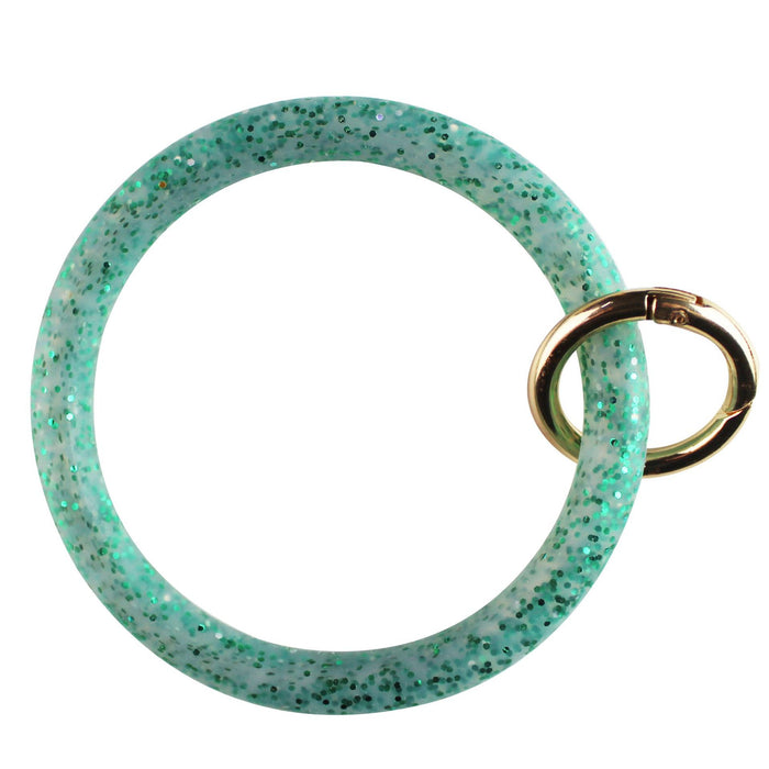 Wholesale glitter sequins gold powder silicone bracelet car keychain creative circle key ring