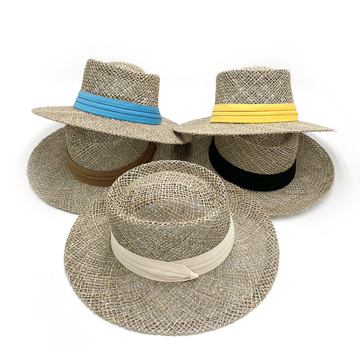 Wholesale Straw Hat for Women Hollow Flat-Top Hat, British Style Sun Protection Straw Hat