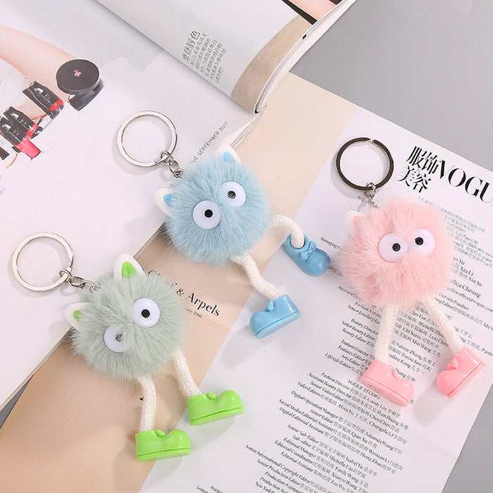 Wholesale plush long legs small coal ball pendant handmade fur ball key chain bag pendant accessories