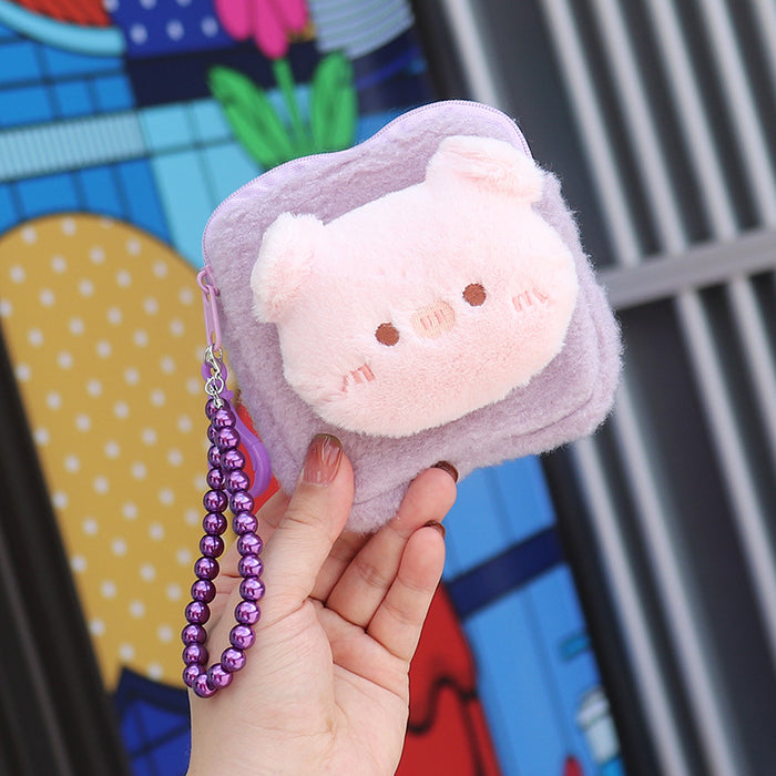 Wholesale Plush Animal Coin Purse With Bead Chain Cute Cartoon Large Capacity Pouch Stylish Everyday Bag For Women