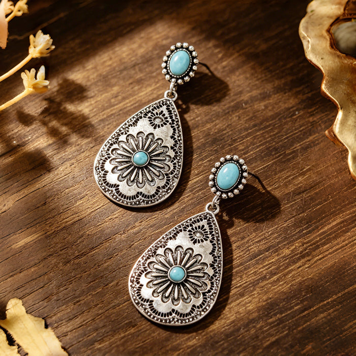 Wholesale Vintage Bohemian Teardrop Double Layer Drop Earrings Silver