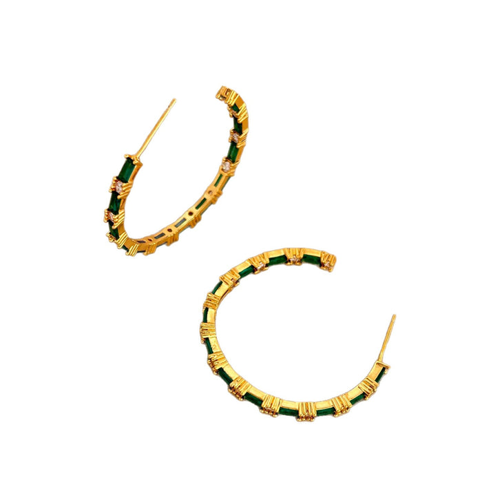 Wholesale Retro Circle Earrings, High Grade, Light Luxury, Small and Unique, Diamond studded, Fine, Exquisite, Elegant, Versatile, Green Zircon Earrings