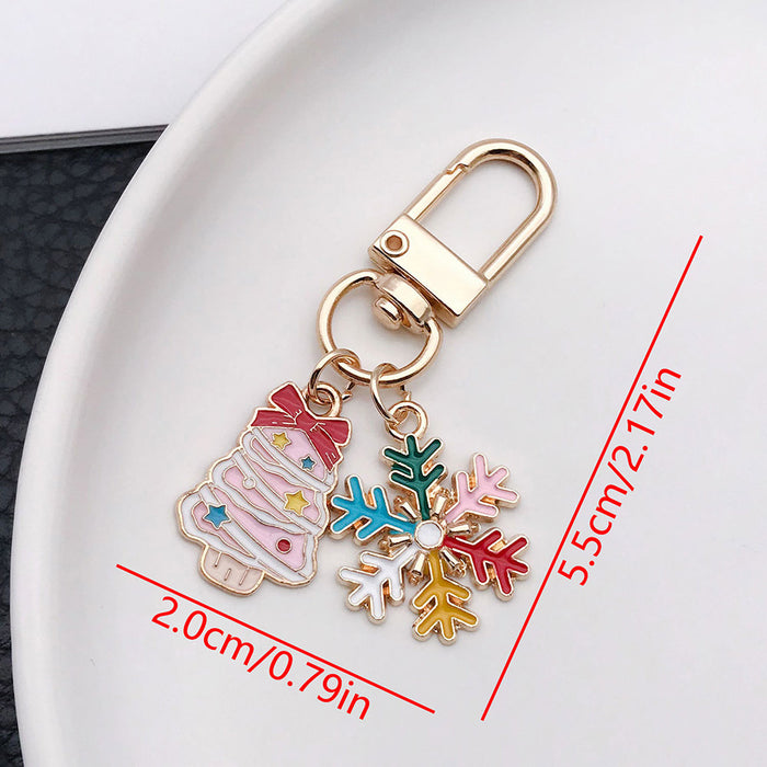 Wholesale Trendy Christmas Tree Drip Effect Keychain with Snowflake - Zinc Alloy Boutique Accessory