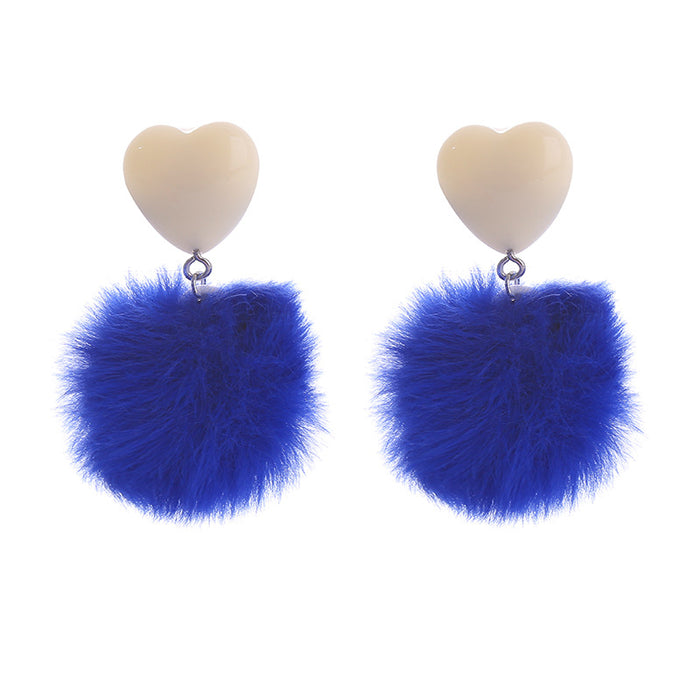 Wholesale Cute imitation rabbit fur heart-shaped earrings with candy colored plush pendant earrings