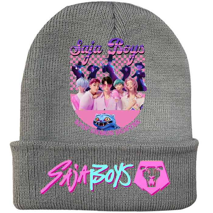 Wholesale Kpop Knitted hat fashion curled brim beanie printed