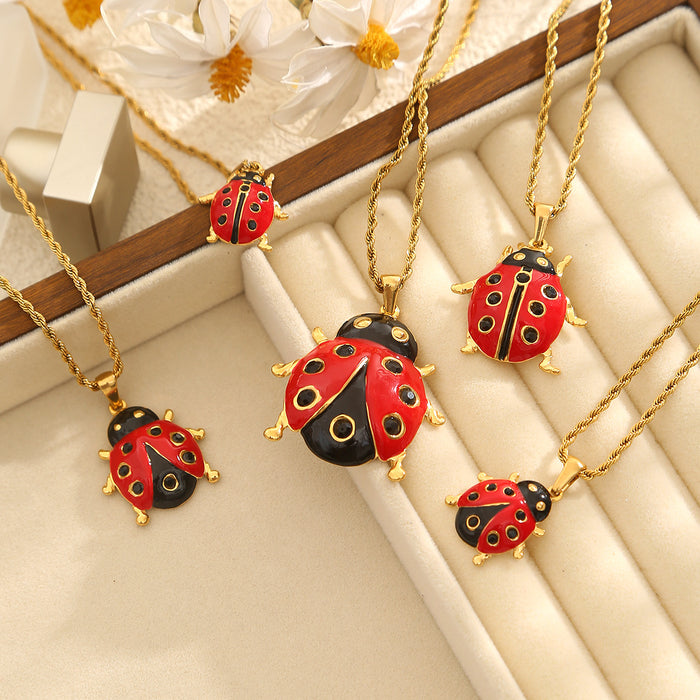 Wholesale Colorful Enamel Ladybug Stainless Steel Necklace