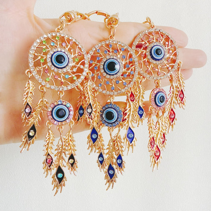 Wholesale Pink Dream Catcher Keychain Rhinestone Tassel Feather Zinc Alloy Chic Gift MOQ≥12
