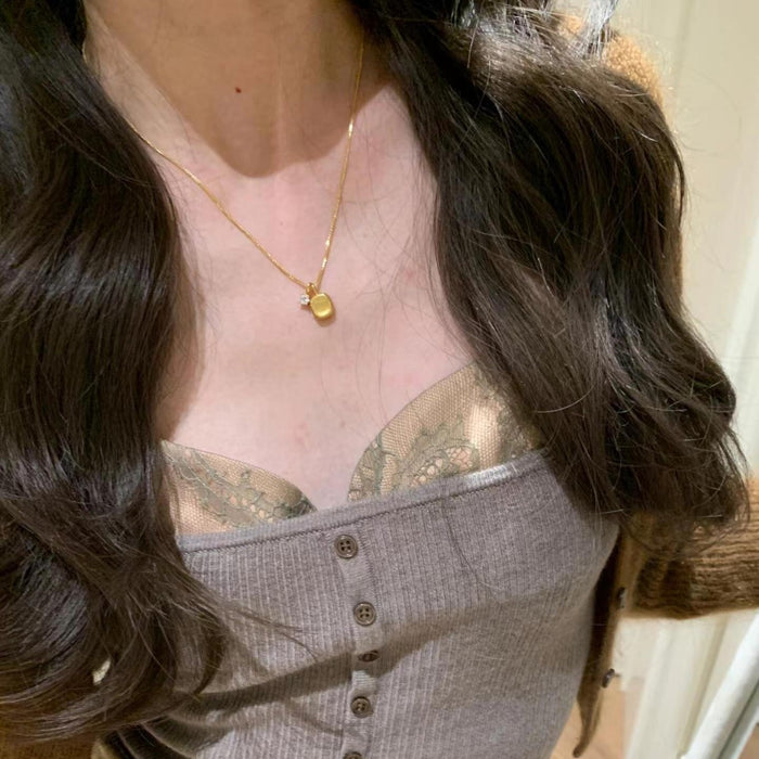 Wholesale Square Sugar Necklace Women's Woolen Chain All-match Golden Pendant  Titanium Steel Clavicle Chain