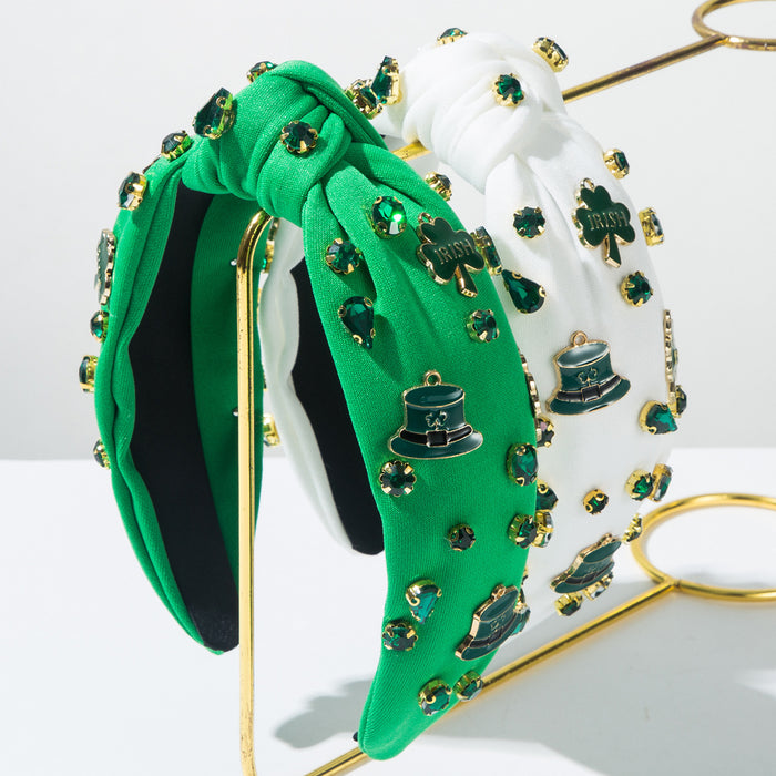 Wholesale St.  Patrick' s Day Rhinestone Alloy Clover Hat Headband
