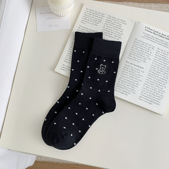 Wholesale Cute cartoon embroidered mid tube socks, trendy and versatile for wearing outside