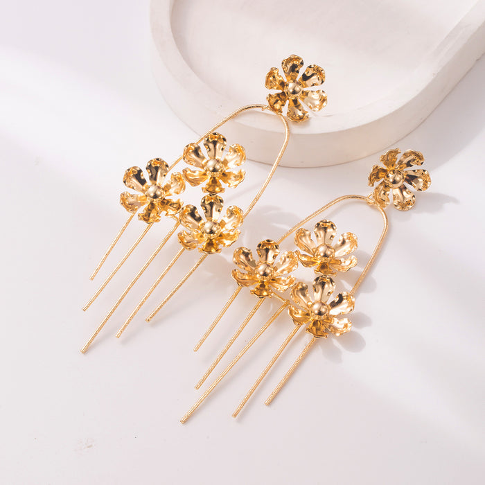 Wholesale Vintage Flower Tassel Drop Earrings Alloy Gold Electroplated