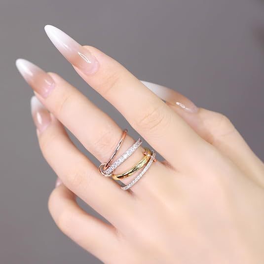 Wholesale Interlocking Ring Full Diamond Zircon Ring Two Color Multi Element High Grade Sensory Ring